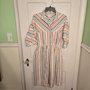 Serbin Striped Vintage Multicolor Midi Dress Size 8